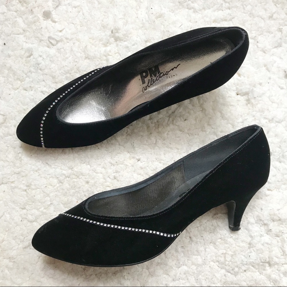 Pm Collection: Vintage Faux Diamond Bedazzled Velvet Pumps Size 8.5
